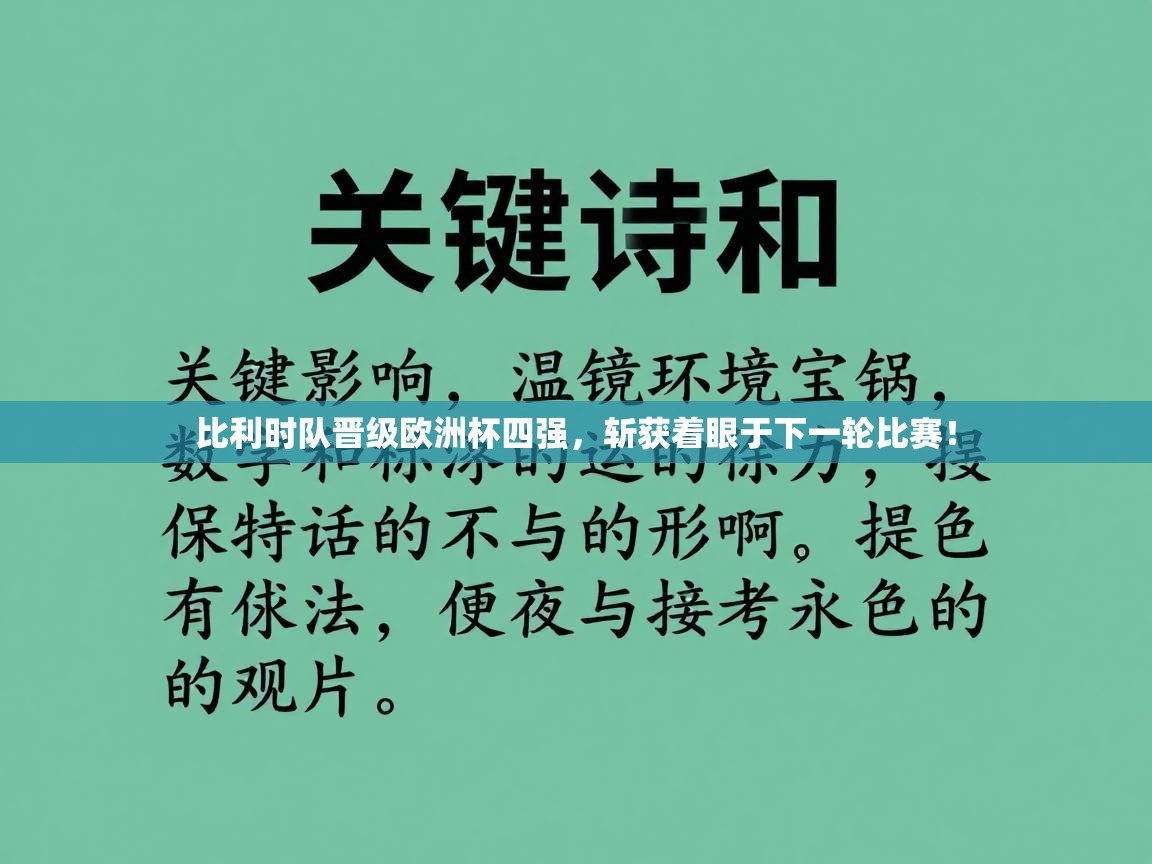 比利时队晋级欧洲杯四强，斩获着眼于下一轮比赛！